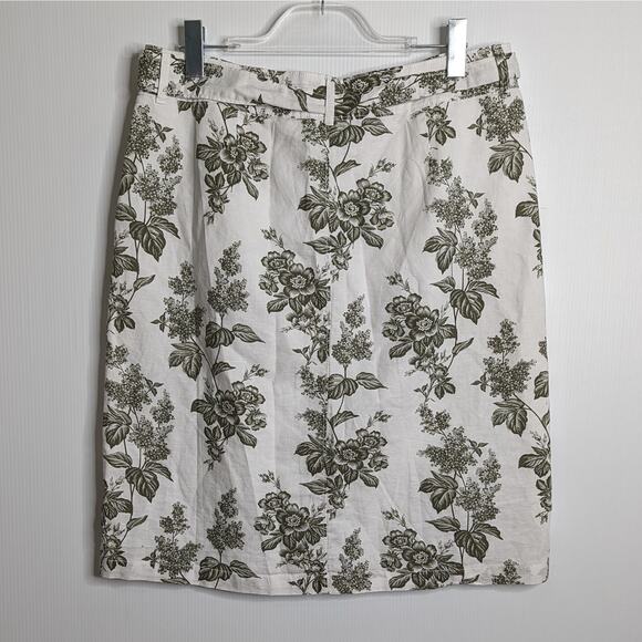Vintage Liz Claiborne Skirt Linen Cotton Front Button Floral Pattern Sz 10 - Picture 2 of 7